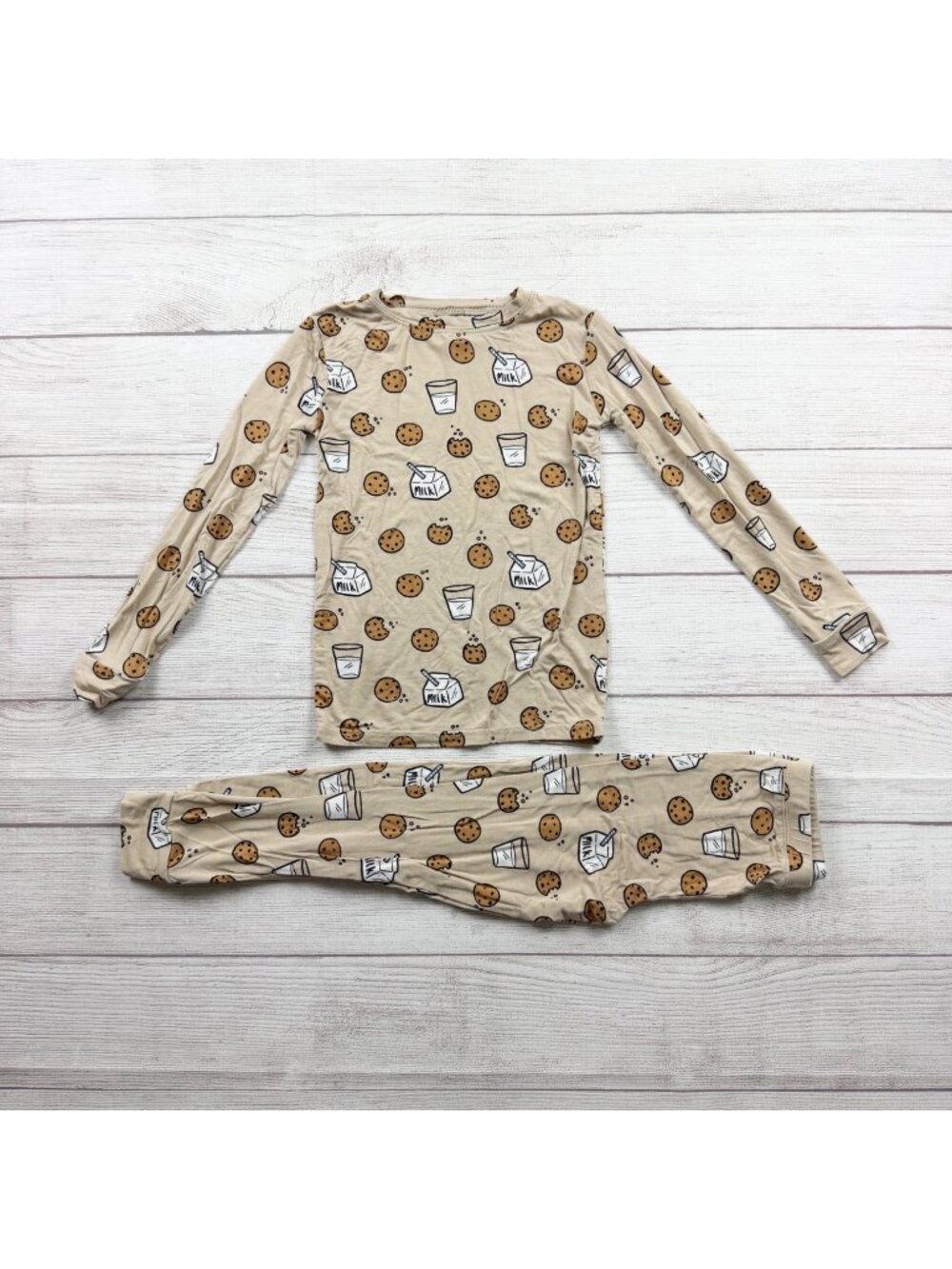 Brave Little Ones Milk & Cookies Bamboo Pajama Set Soft Snug Fit Beige 5T